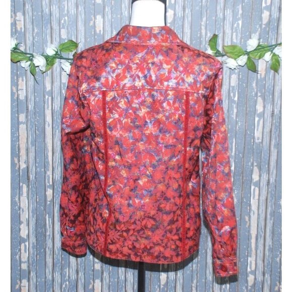 Reversible Ladies Red Floral Lightweight Jacket Size PS Button Up Casual Modest - Picture 10 of 11